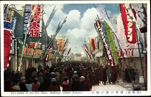 Ak Asakusa Tokyo Tokio Japan, Das geschäftige Treiben in der Sechs-Abteilung