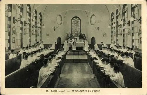 Ak Tokio Präf. Tokio Japan, Seminaristen im Gebet