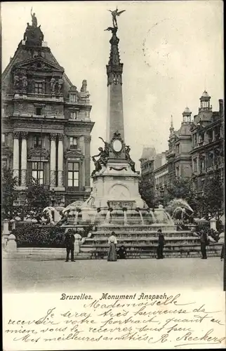Ak Bruxelles Brüssel, Monument Anspach, Springbrunnen