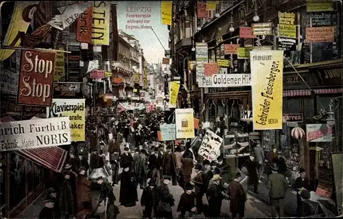 Ak Leipzig, Petersstraße während der Engros Messe, Reklameschilder