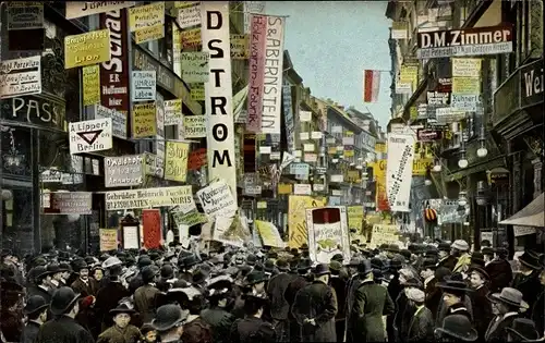 Ak Leipzig in Sachsen, Petersstraße während der Messe, Reklameschilder