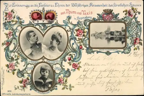 Ak Fürst Albert und Fürstin Margaretha von Thurn und Taxis, Festfeier, Erbprinz Franz Joseph