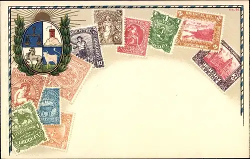Briefmarken Wappen Litho Uruguay, Pesos, Centesimo