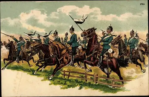 Ak Deutsche Soldaten zu Pferden, Kavallerie, Fahnen, Kaiserzeit
