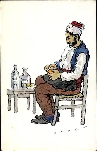 Künstler Ak Goyet, Thessaloniki Griechenland, Mann in griechischer Tracht