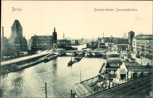 Ak Berlin Mitte, Dampferstation Jannowitzbrücke, Waisenbrücke, Märkisches Museum