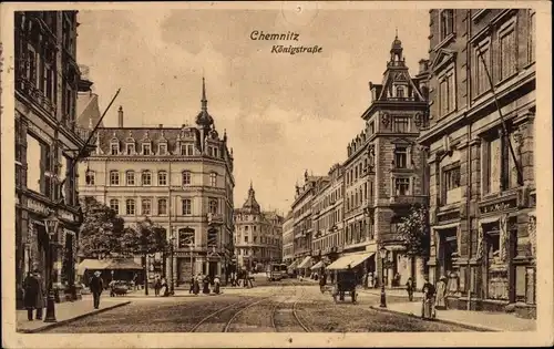 Ak Chemnitz Sachsen, Blick in die Königstraße, Passanten