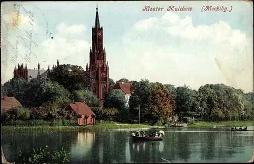 Ak Malchow in Mecklenburg, Kloster, Gewässer, Ruderboote