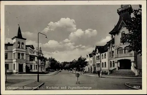 Ak Ostseebad Zinnowitz auf Usedom, Kurhotel und Jugendherberge