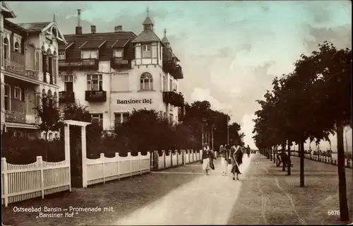 Ak Ostseebad Bansin Heringsdorf auf Usedom, Promenade mit Bansiner Hof