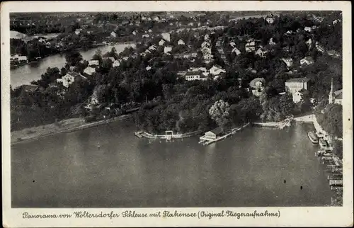 Ak Woltersdorf bei Berlin, Woltersdorfer Schleuse, Flakensee, Panorama, Fliegeraufnahme