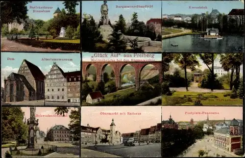 Ak Freiberg in Sachsen, Bergmann-Standbild, Dom, Bezirkssteuer Einname, Obermarkt, Rathaus