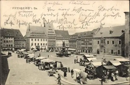 Ak Freiberg im Kreis Mittelsachsen, Obermarkt, Marktstände