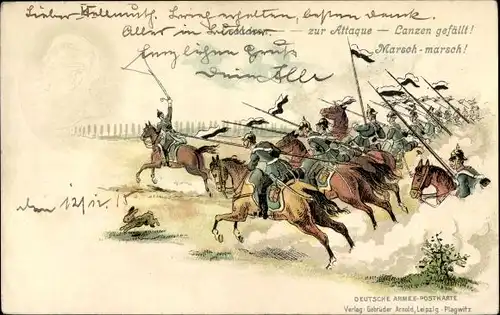 Präge Litho Deutsche Armee, Soldaten zu Pferden, Kavallerie, Kaiser Wilhelm II.