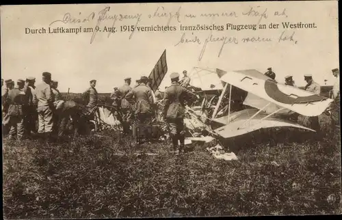 Ak Durch Luftkampf vernichtetes französisches Kampfflugzeug an der Westfront, I WK