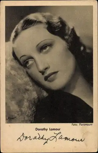 Ak Schauspielerin Dorothy Lamour, Portrait, Autogramm