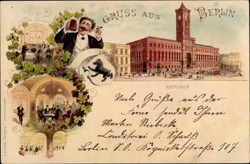 Litho Berlin Mitte, Rathaus, Gasthaus, Innenansicht