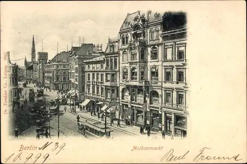 Ak Berlin Mitte, Molkenmarkt, Geschäfte, Straßenbahn