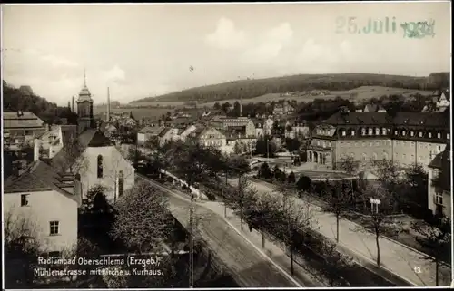 Ak Oberschlema Bad Schlema im Erzgebirge, Mühlenstraße, Kirche, Kurhaus