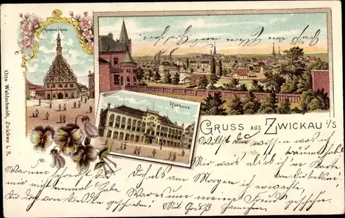 Litho Zwickau in Sachsen, Rathaus, Panorama, Gewandhaus