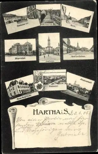 Ak Hartha in Sachsen, Waldheimer Straße, Albert, Str., Bürgerschule, Rathaus