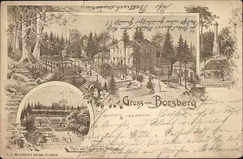 Litho Dresden Schönfeld Weißig Borsberg, Bergrestaurant Borsberg, Park, Gradmessungssäule