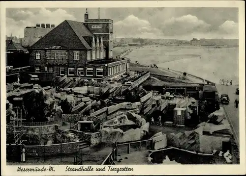 Ak Wesermünde Bremerhaven, Strandhalle und Tiergrotten