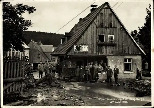 Ak Johanngeorgenstadt im Erzgebirge Sachsen, Lehmer Grund, Unwetterkatastrophe am 06. Juli 1931