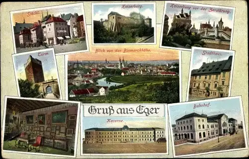 Ak Eger Erlau Ungarn, Kaserne, Bahnhof, Stadthaus, Kaiserburg, Turm, Stöckl