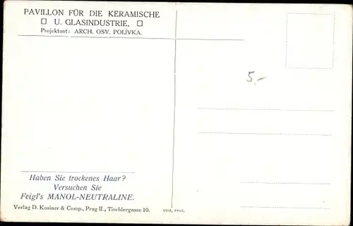 Ak Praha Prag Tschechien, Jubiläums-Ausstellung 1908, Pavillon für die Keramische- und Glasindustrie