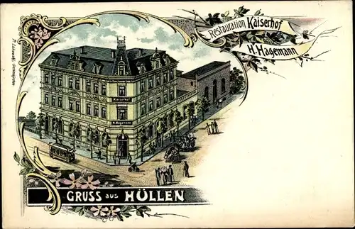 Litho Bulmke Hüllen Gelsenkirchen im Ruhrgebiet, Restauration Kaiserhof, Inh. H. Hagemann