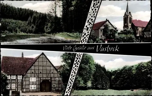 Ak Vasbeck Diemelsee Hessen, Uferpartie, Kirche, Landhaus, Wald