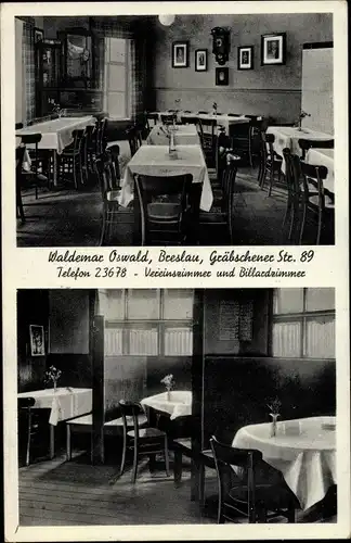 Ak Breslau in Schlesien, Gasthaus Waldemar Oswald, Innenansicht, Gräbscher Straße 89