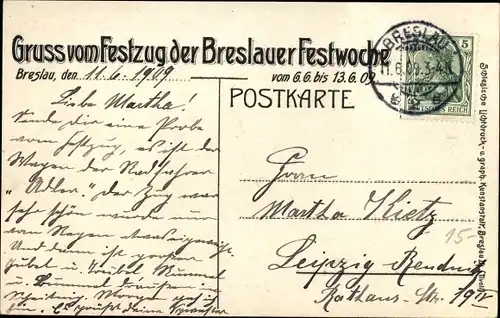 Ak Breslau in Schlesien, Breslauer Festwoche 1909, Umzugswagen