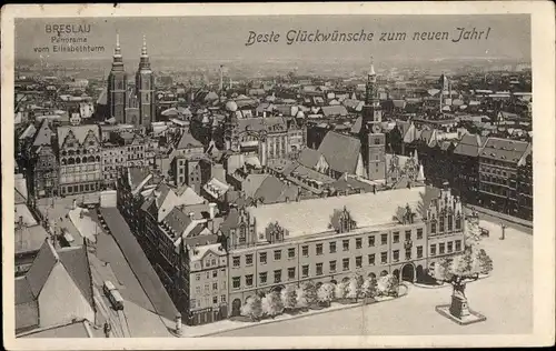 Ak Breslau (Wrocław) in Schlesien, Glückwunsch Neujahr, Panorama vom Elisabethturm