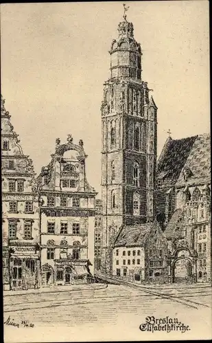 Künstler Ak Breslau (Wrocław) in Schlesien, Elisabethkirche