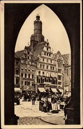 Ak Breslau (Wrocław) in Schlesien, Ring Nordwest mit Elisabethturm, Herren Moden H. Schreiber