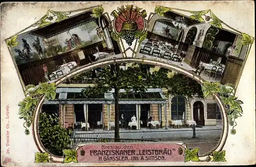 Litho Breslau (Wrocław) in Schlesien, Franziskaner Leistbräu, H. Gänsslen, Tauentzien Platz