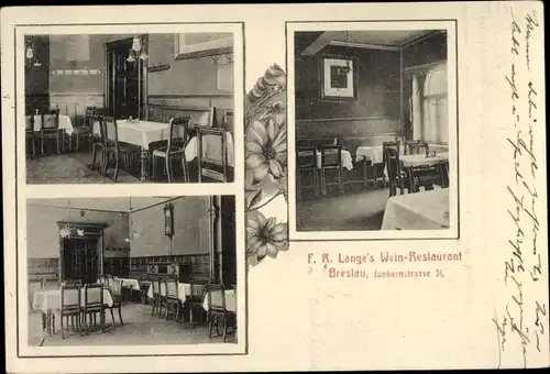 Ak Breslau (Wrocław) in Schlesien, Weinrestaurant, Innenansichten, Junkerstraße 31