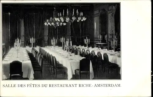 Ak Amsterdam Nordholland Niederlande, Restaurant Riche, Salle des Fetes, Innenansicht