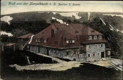 AkKarpacz Krummhübel Riesengebirge Schlesien, Hampelbaude, Schronisko Strzecha Akademicka, F. Krauss