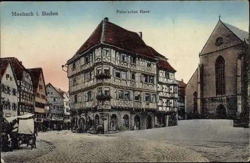 Ak Mosbach in Baden, Palm'sches Haus, Kirche