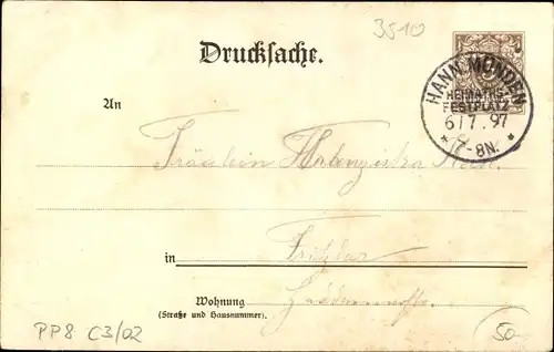 Litho Hann Münden in Niedersachsen, Totale, 1. Mündener Heimatfest 1897, Rathaus, Lange Straße