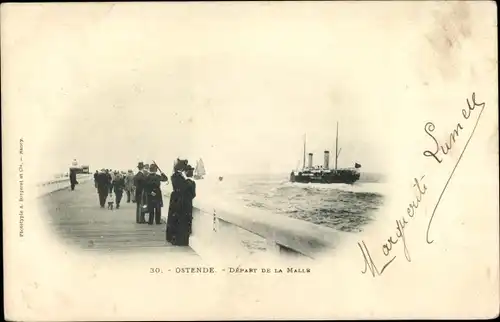 Ak Oostende Ostende Westflandern, Dampfer, Abfahrt