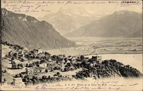 Ak Glion Kanton Waadt, vue de la ville avec Dent du Midi