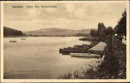 Ak Iserlohn im Märkischen Kreis, Seilersee, Anlegebrücke, Boote