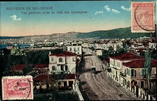 Ak Saloniki Thessaloniki Griechenland, Gesamtansicht von der Seite der Landschaft