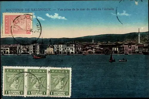 Ak Saloniki Thessaloniki Thessaloniki Griechenland, Blick von der Meerseite der Skala
