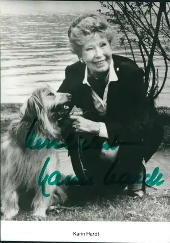 Ak Schauspielerin Karin Hardt, Portrait, Autogramm, Hund