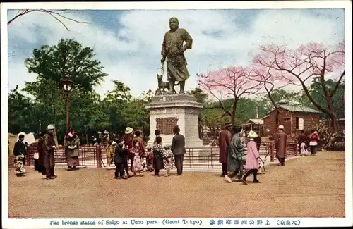 AK Tokio Japan, Bronzestatue von Saigo, Ueno-Park